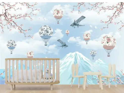Papel De Parede Infantil Montanhas Balão M²