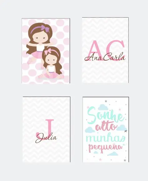 Kit 4 Placas Decorativas Irmãs Bailarina MDF