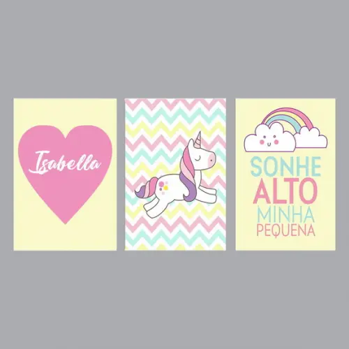 Kit 3 Placas Decorativas Unicornio MDF 01