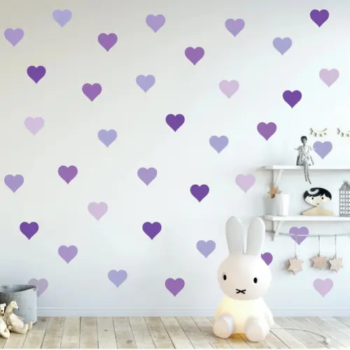 Adesivo de Parede Corações Tons Roxo e Lilas Infantil
