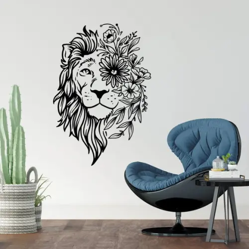 Adesivo Decorativo Parede Leão Floral 80x55cm