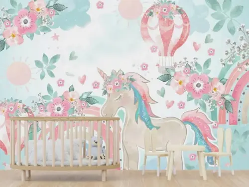 Papel de Parede Adesivo Arco Íris Unicornio M²