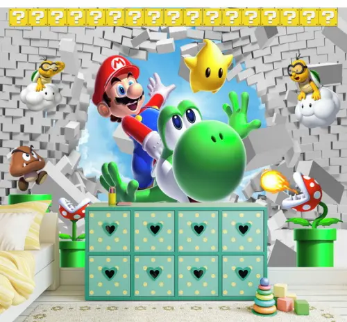Papel de Parede Adesivo Infantil Super Mario Buraco 3d M²