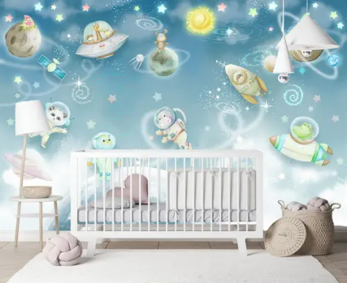 Papel de Parede Adesivo Astronauta Safari Baby Infantil M²