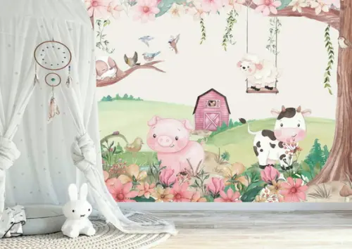 Papel de Parede Adesivo Fazendinho Aquarela M²