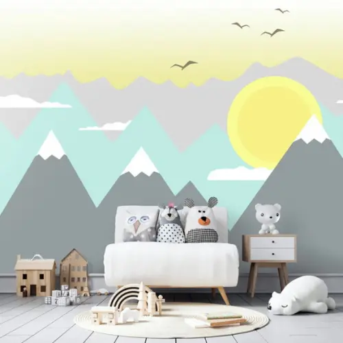 Papel de Parede Adesivo Montanhas Sol M²