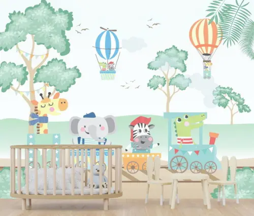 Papel de Parede Adesivo Infantil Safari Zoo Baby Balões M²