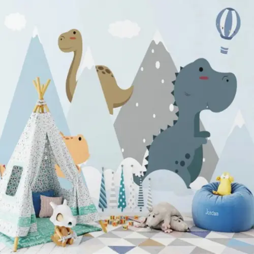 Papel Parede Auto Adesivo Dinossauro Montanhas Baby M²