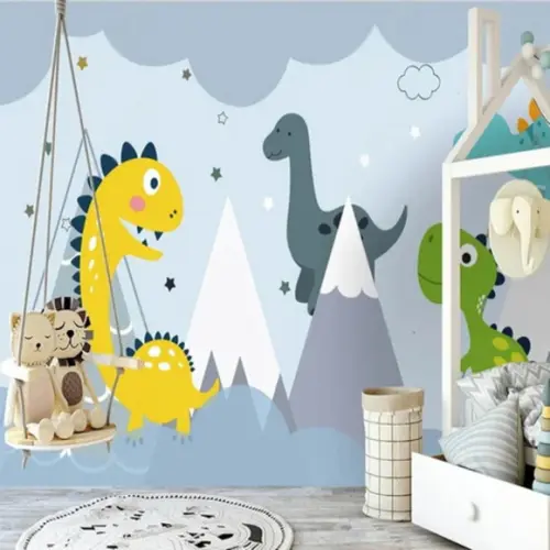 Papel Parede Auto Adesivo Dinossauro Baby Montanhas M²