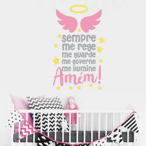 Adesivo De Parede Infantil Oração Santo Anjo 85X50CM menina