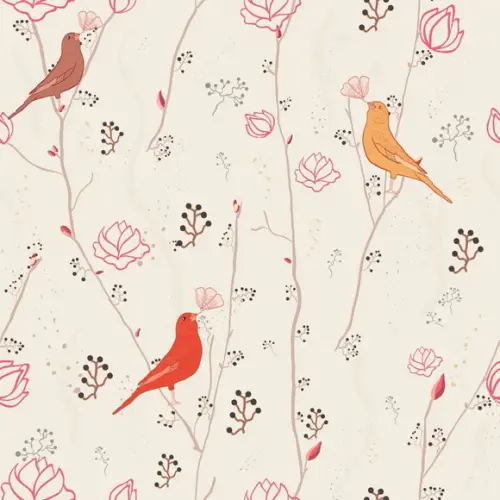 Papel de parede Floral Pássaros Rolo 300x58cm Decor 50