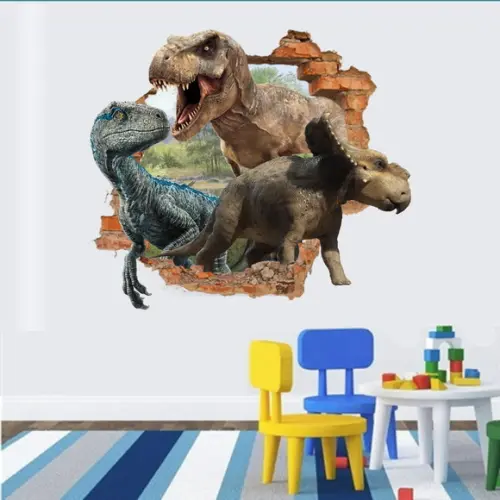 Adesivo decorativo Dinossauro 3D buraco na parede 100x122cm