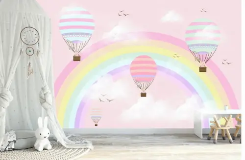 Papel de Parede Arco Íris Nuvem Balão 360x270cm