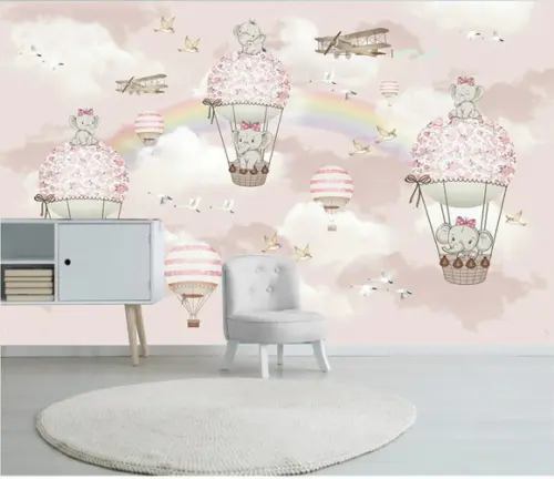 Papel de Parede Auto Adesivo Arco Íris Balão Elefante 5 m²