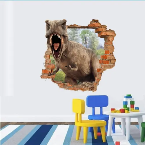 Adesivo decorativo Dinossauro 3D buraco na parede 120x120cm