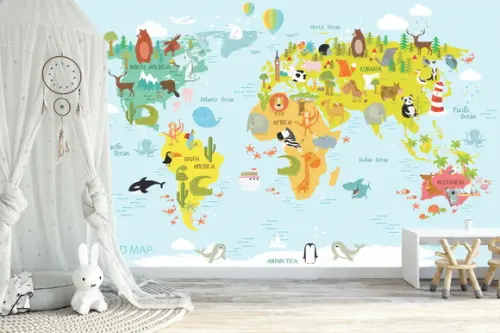 Papel de Parede Auto Adesivo Mapa Mundi Safari Baby m²