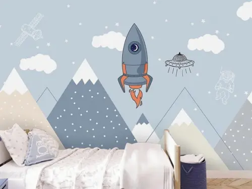 Papel de Parede Auto Adesivo Foguete Montanhas Baby m²