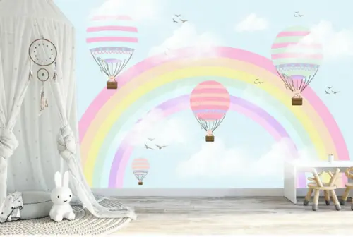 Papel de Parede Arco Íris Nuvem Balão azul M²