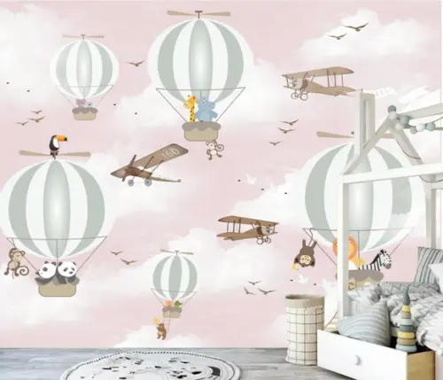 Papel de Parede Balão Safari Rosa Baby m²