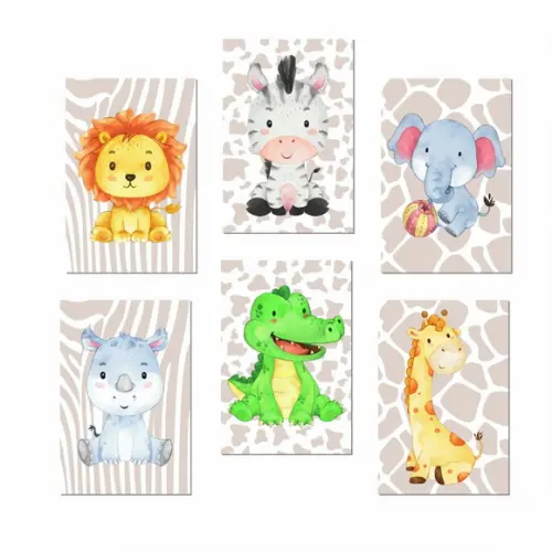 Kit 6 Placas Decorativas Zoo Safari Baby MDF