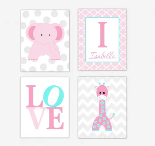 Kit 4 Placas Decorativas Zoo Safari Love MDF Nome pers