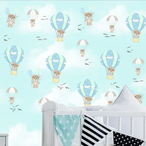 Papel de Parede Ursinho Baloeiro Balão Baby M²