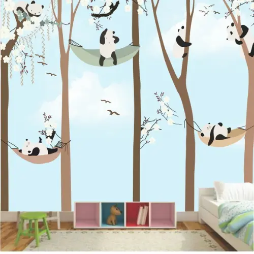 Papel de Parede Ursinho Panda m² Azul
