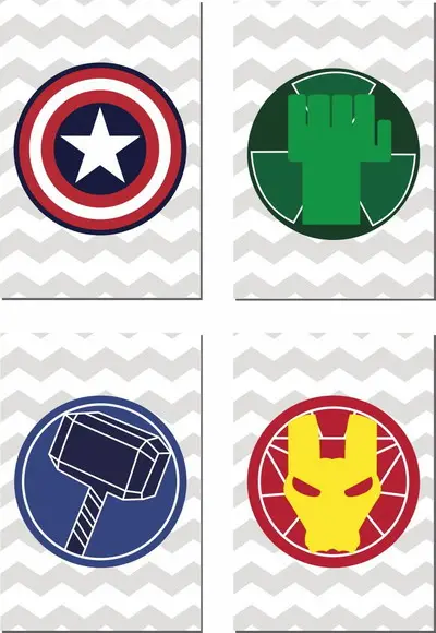 Kit 4 Placas Decorativas Escudos Heróis Vingadores