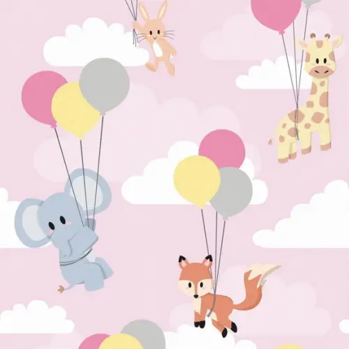 Papel de parede Nuvens Baby Safari Rosa