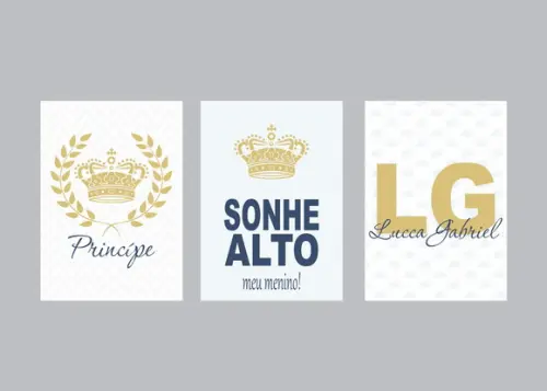 Kit 3 Placas Decorativas Principe Rei sonhe alto