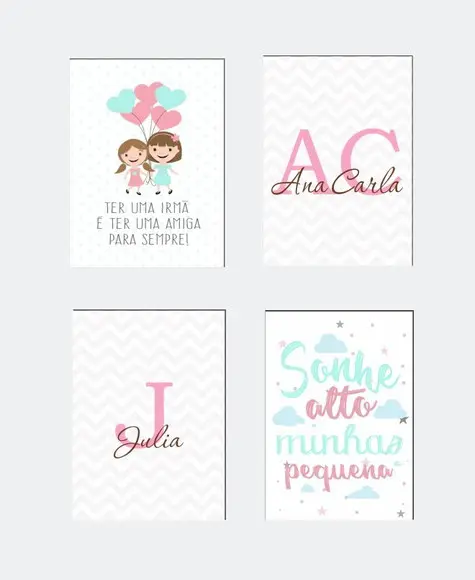 Kit 4 Placas Decorativas Irmãs Sonhe Alto MDF