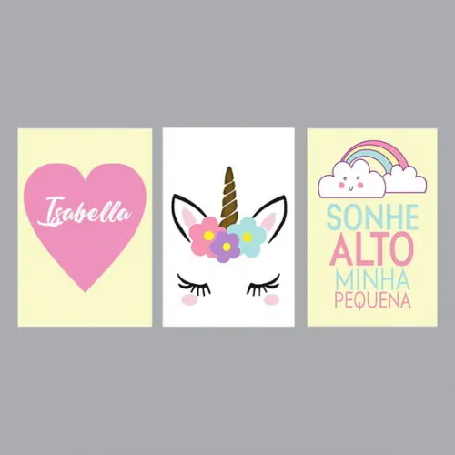 Kit 3 Placas Decorativas Unicornio MDF 02