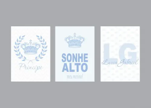 Kit 3 Placas Decorativas Príncipe Rei sonhe alto baby