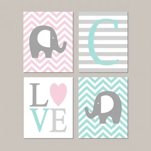 Kit 4 Placas Decorativas Elefantes MDF 01