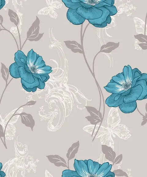 Papel De Parede Floral Azul 01