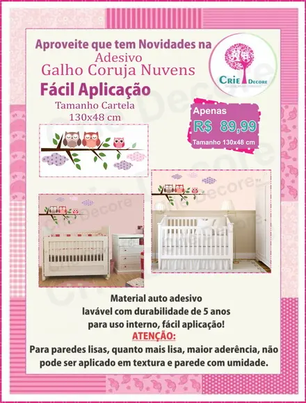 Adesivo Galho Coruja Nuvens Infantil