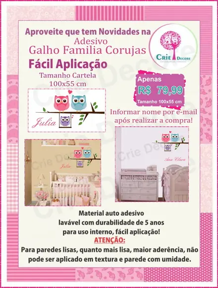 Adesivo Galho Familia Corujas