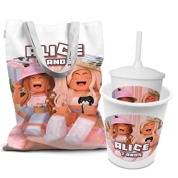 Kit Sacola +copo +balde Festa Roblox Menina