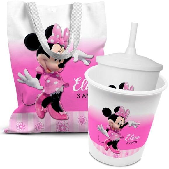 Kit Sacolinha +copo +balde Pipoca Minnie Rosa