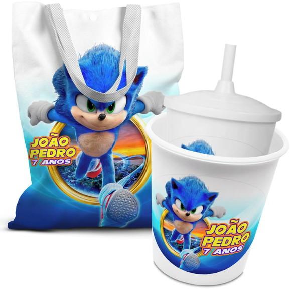 Kit Sacolinha +copo +balde Pipoca Sonic