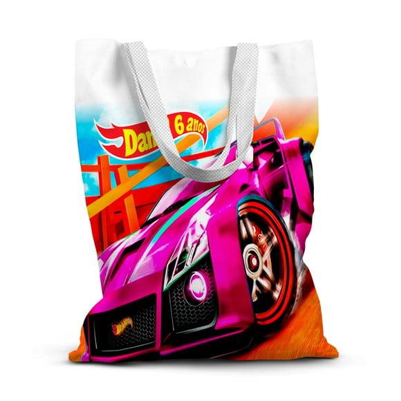 Sacolinha de Tecido para Festa Hot Wheels Rosa Menina
