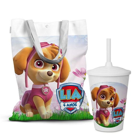 Kit Sacolinha +copo Personalizados Patrulha Canina Skye