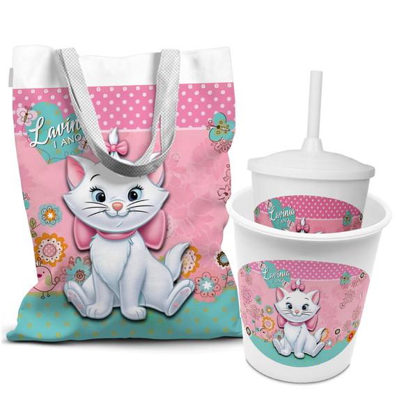 Kit Sacola +copo +balde Festa Gatinha Marie