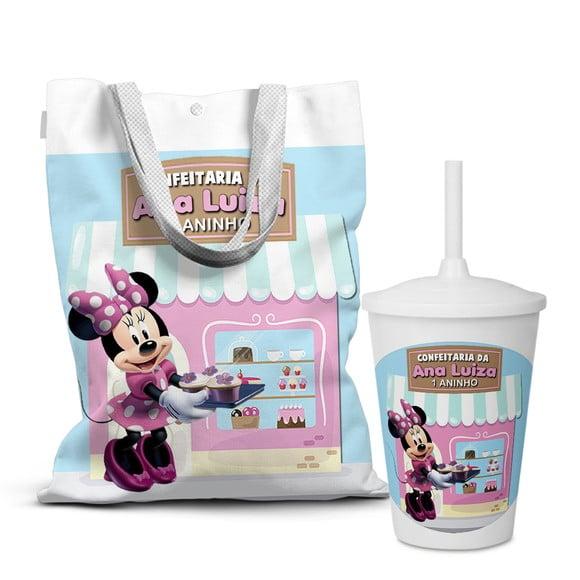 Kit Sacolinha +copo Personalizados Festa Minnie Confeiteira
