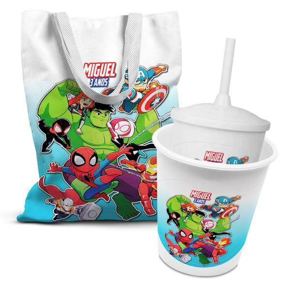 Kit Sacolinha +copo +balde Pipoca Vingadores 3