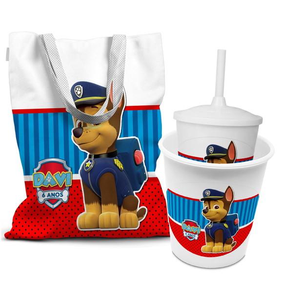 Kit Sacola +copo +balde Festa Patrulha Canina Chase