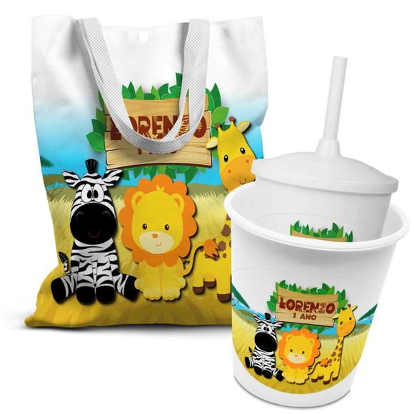 Kit Sacolinha +copo +balde Pipoca Safari
