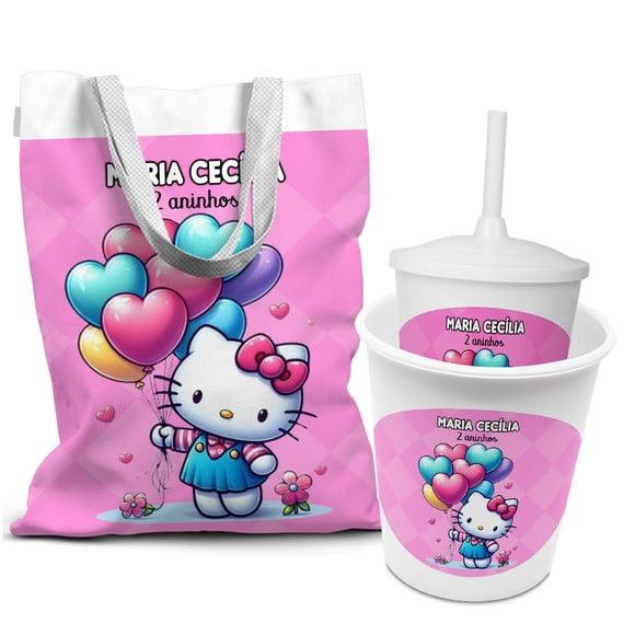 Kit Sacola +copo +balde Festa Hello Kitty 2