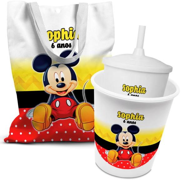 Kit Sacolinha +copo +balde Pipoca Mickey