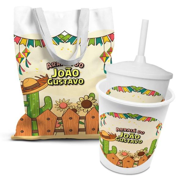 Kit Sacolinha +copo +balde Pipoca Festa Junina